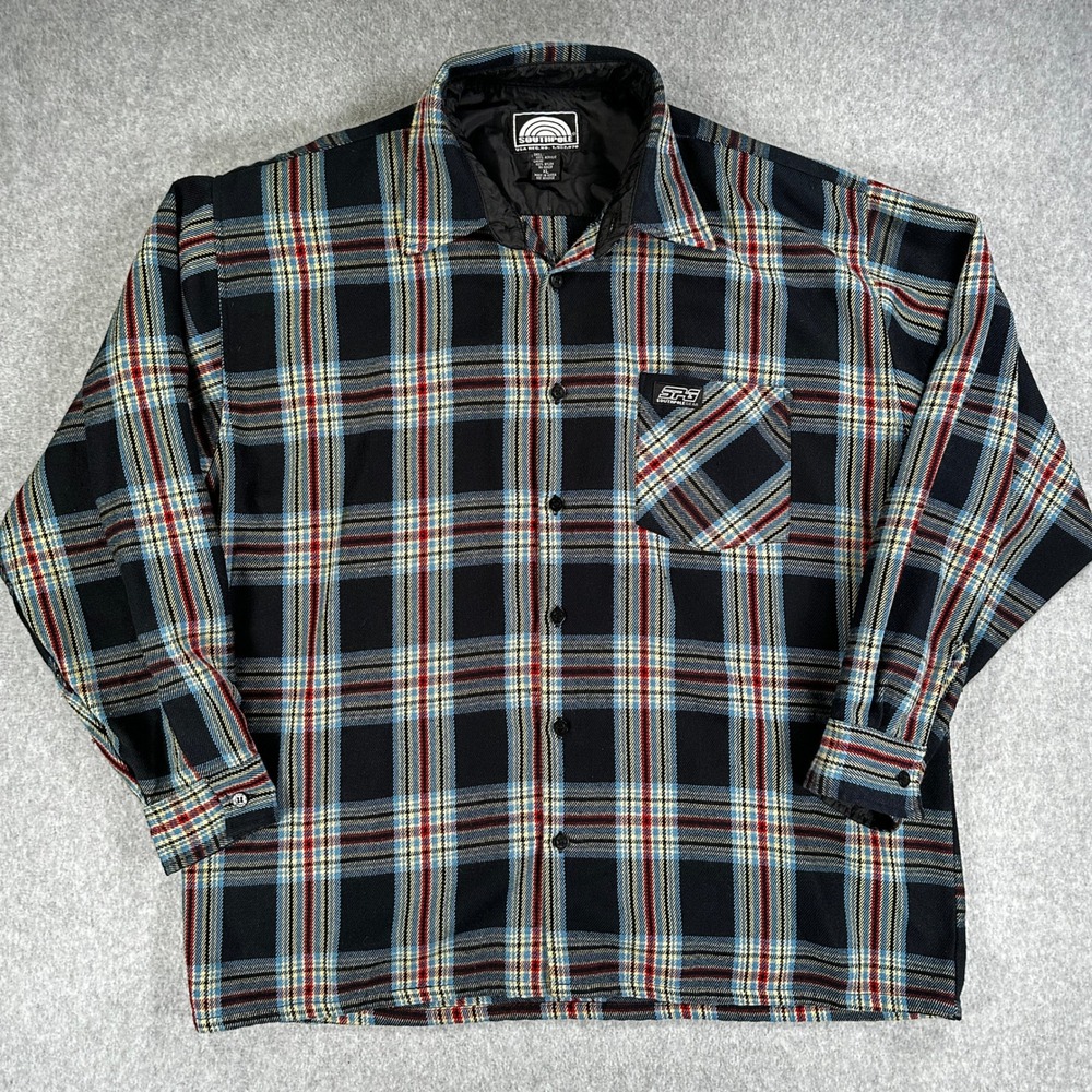 Southpole Gear Plaid Flannel Shirt Jacket Mens XL Black Red Blue